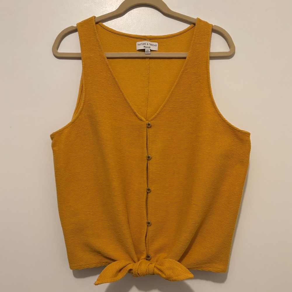Madewell Texture & Thread Top Button Front Tie Tank Sleeveless Tungsten Glow XXL